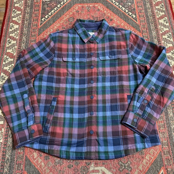 L.L. Bean Fleece Line Plaid Sweater Jacket Collar Purple Cotton Size Medium MP - Picture 1 of 7
